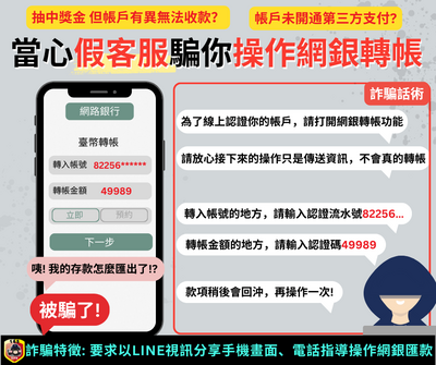 假客服騙操作網路銀行